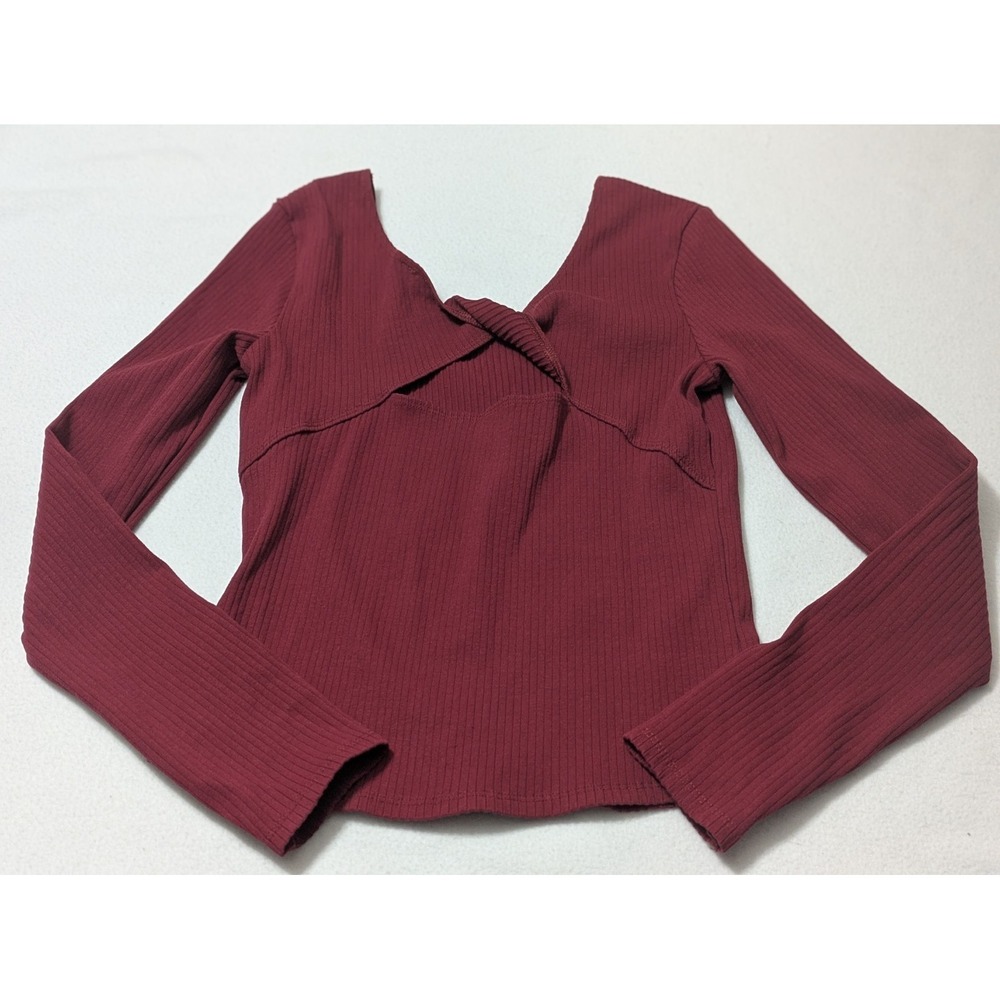Pact Women's Organic Cotton Long Sleeve Top Shirt Sz Med‎ Fitted Maroon Burgundy